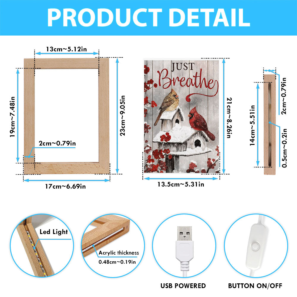 Just Breathe Cardinals Frame Lamp Prints - Christian Decor - Bible Verse Wooden Lamp