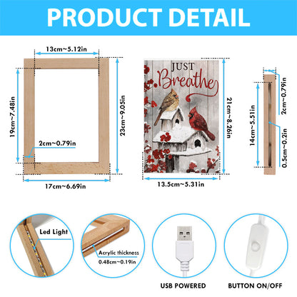 Just Breathe Cardinals Frame Lamp Prints - Christian Decor - Bible Verse Wooden Lamp