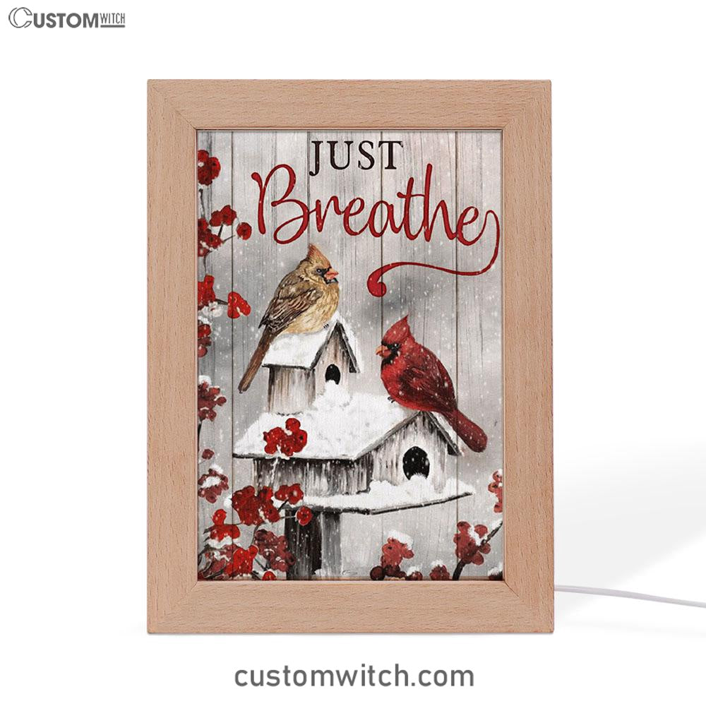 Just Breathe Cardinals Frame Lamp Prints - Christian Decor - Bible Verse Wooden Lamp