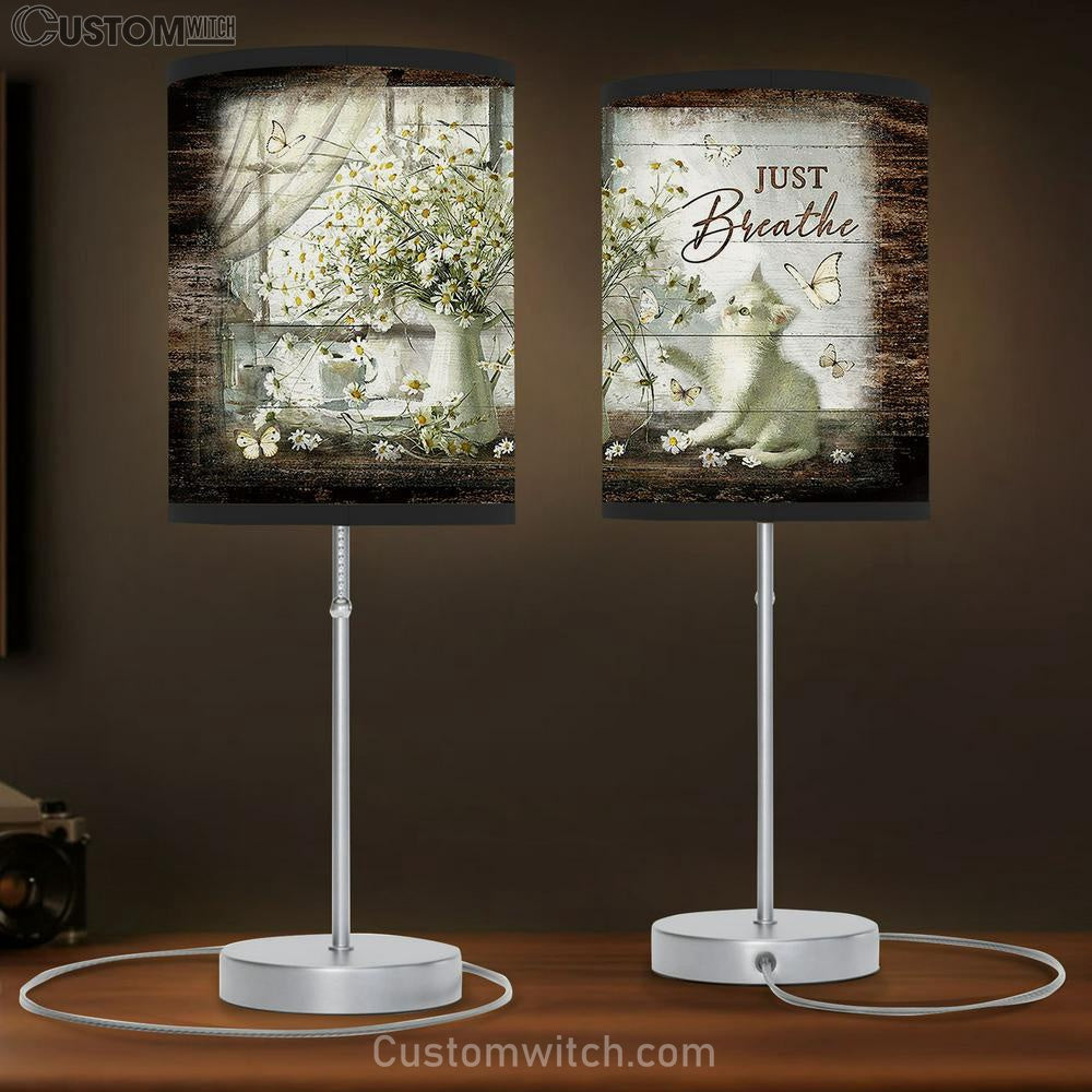 Just Breathe Cat Vintage Flower Daisy Vase Table Lamb Painting - Christian Lamb Gift - Gifts For Cat Lovers