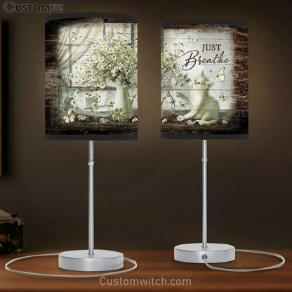 Just Breathe Cat Vintage Flower Daisy Vase Table Lamb Painting - Christian Lamb Gift - Gifts For Cat Lovers