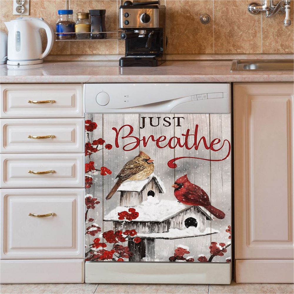 Just Breathe Daisy Flower Dragonfly Dishwasher Cover, Christian Dishwasher Wrap, Bible Verse Kitchen Decoration