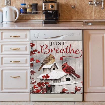 Just Breathe Daisy Flower Dragonfly Dishwasher Cover, Christian Dishwasher Wrap, Bible Verse Kitchen Decoration