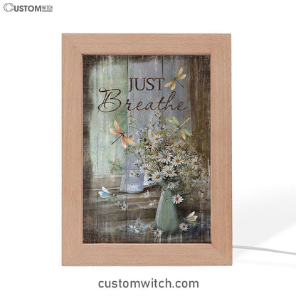 Just Breathe Daisy Flower Dragonfly Frame Lamp Art - Christian Art - Bible Verse Art - Religious Home Decor