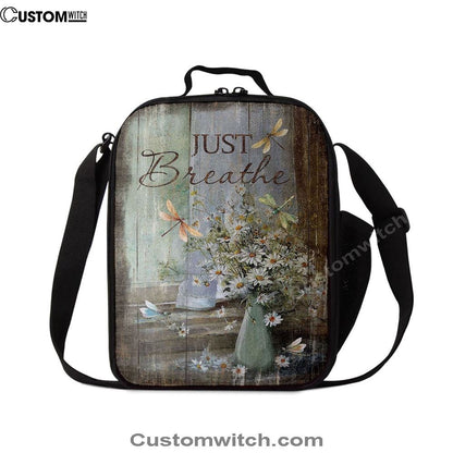 Just Breathe Daisy Flower Dragonfly Lunch Bag, Christian Lunch Box For School, Picnic