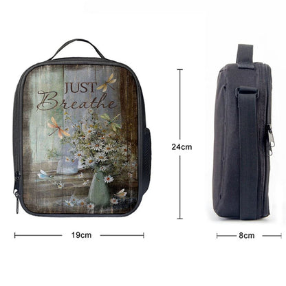 Just Breathe Daisy Flower Dragonfly Lunch Bag, Christian Lunch Box For School, Picnic