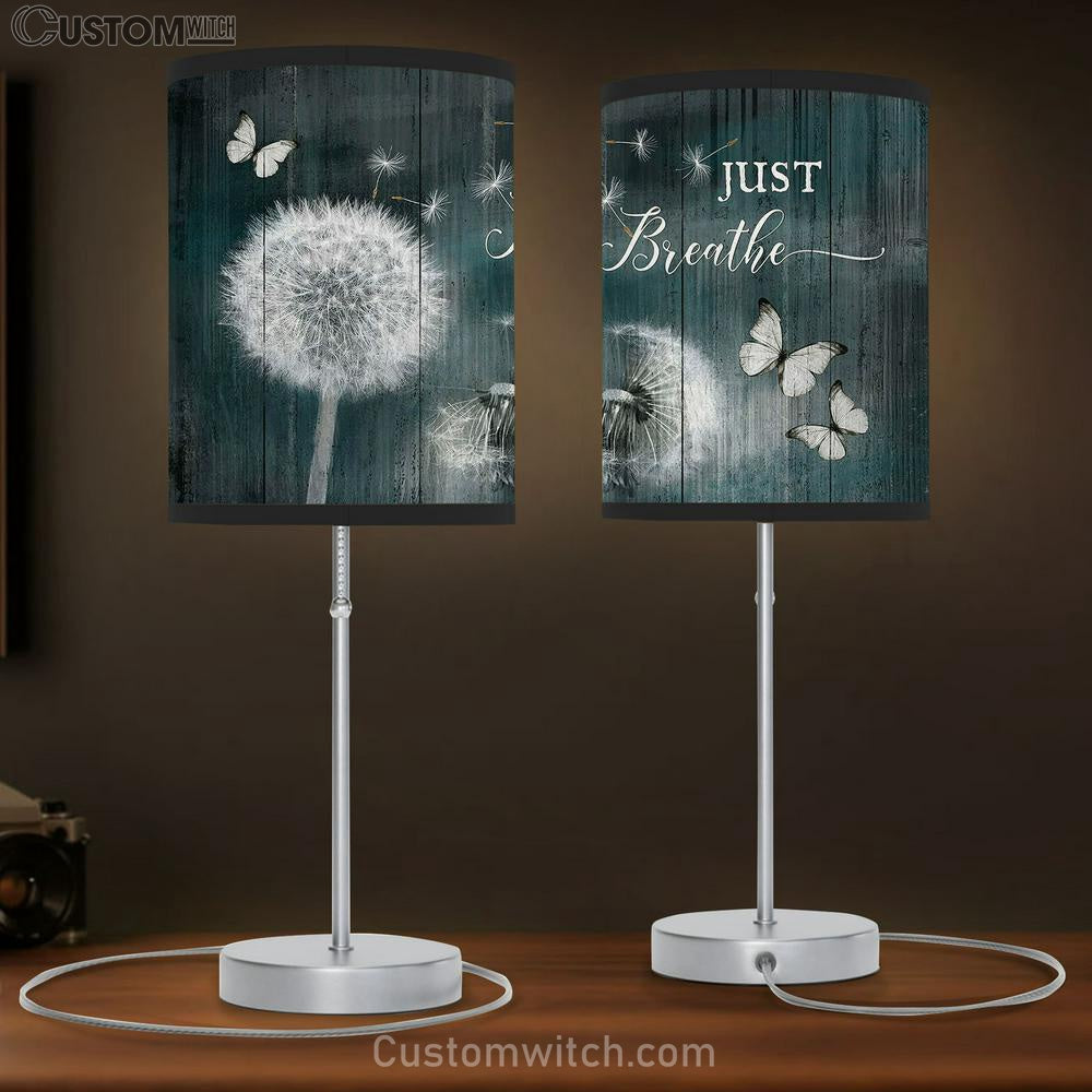 Just Breathe Dandelion Butterfly Table Lamb Gift - Bible Verse Table Lamb - Religious Bedroom Decor