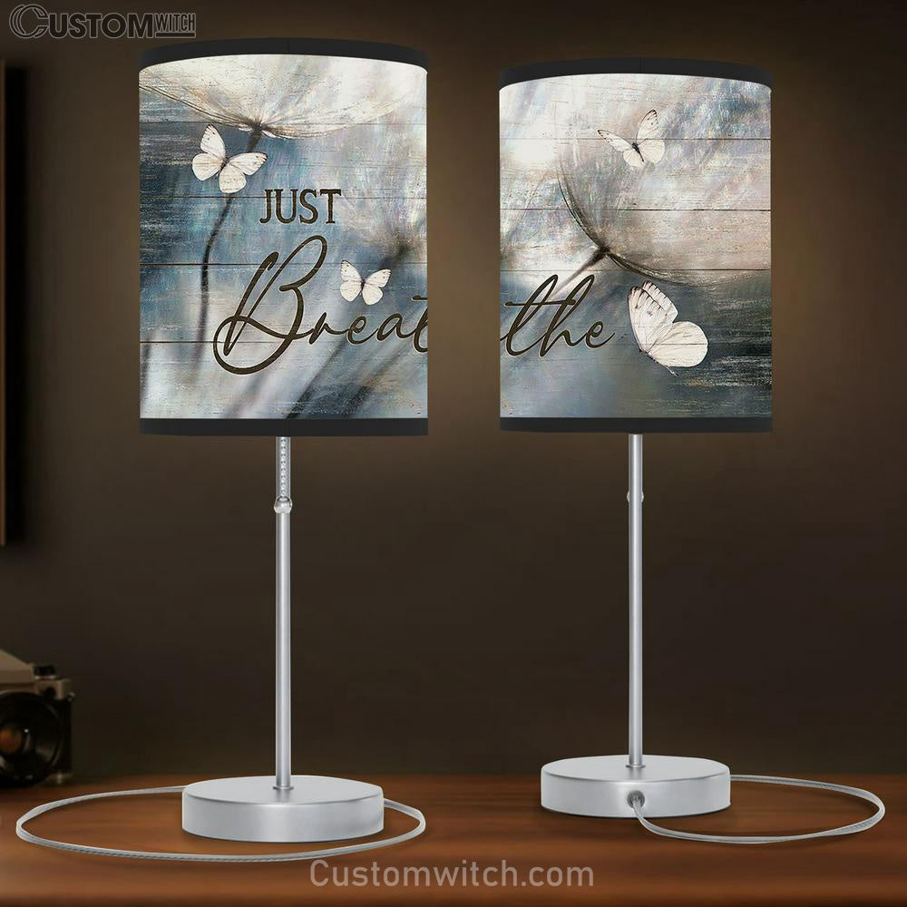 Just Breathe Dandelion , White Butterfly Table Lamb Gift - Bible Verse Table Lamb - Religious Bedroom Decor