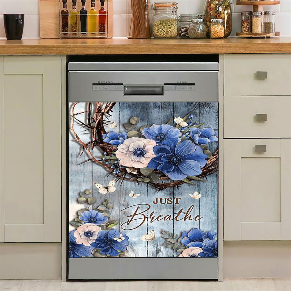Just Breathe Dishwasher Cover, Bible Verse Dishwasher Wrap, Inspirational Kitchen Decoration