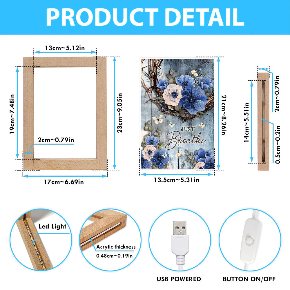 Just Breathe Flower Crown Of Thorns White Butterfly Art Frame Lamp - Bible Verse Wooden Lamp - Christian Art Home Decor