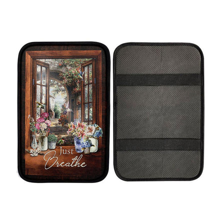 Just Breathe Flower Garden Hummingbird Car Armrest Pad, Religious Car Interior Accessories