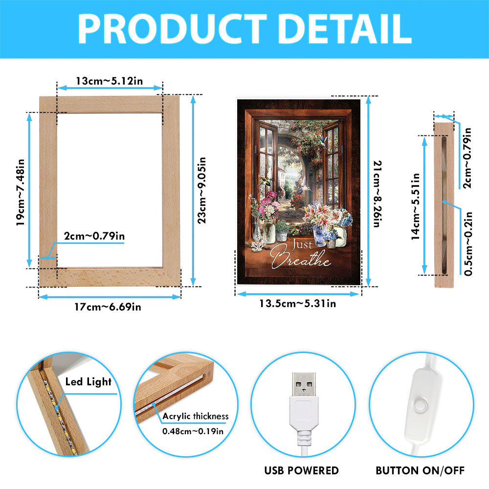 Just Breathe Flower Garden Hummingbird Frame Lamp - Christian Art - Religious Home Decor