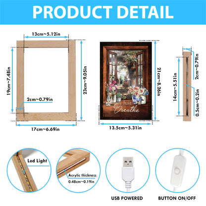 Just Breathe Flower Garden Hummingbird Frame Lamp - Christian Art - Religious Home Decor
