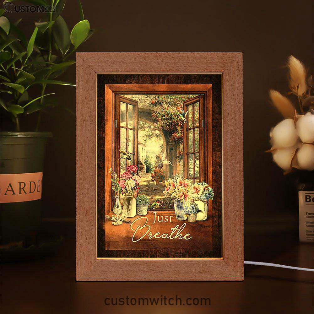 Just Breathe Flower Garden Hummingbird Frame Lamp - Christian Art - Religious Home Decor