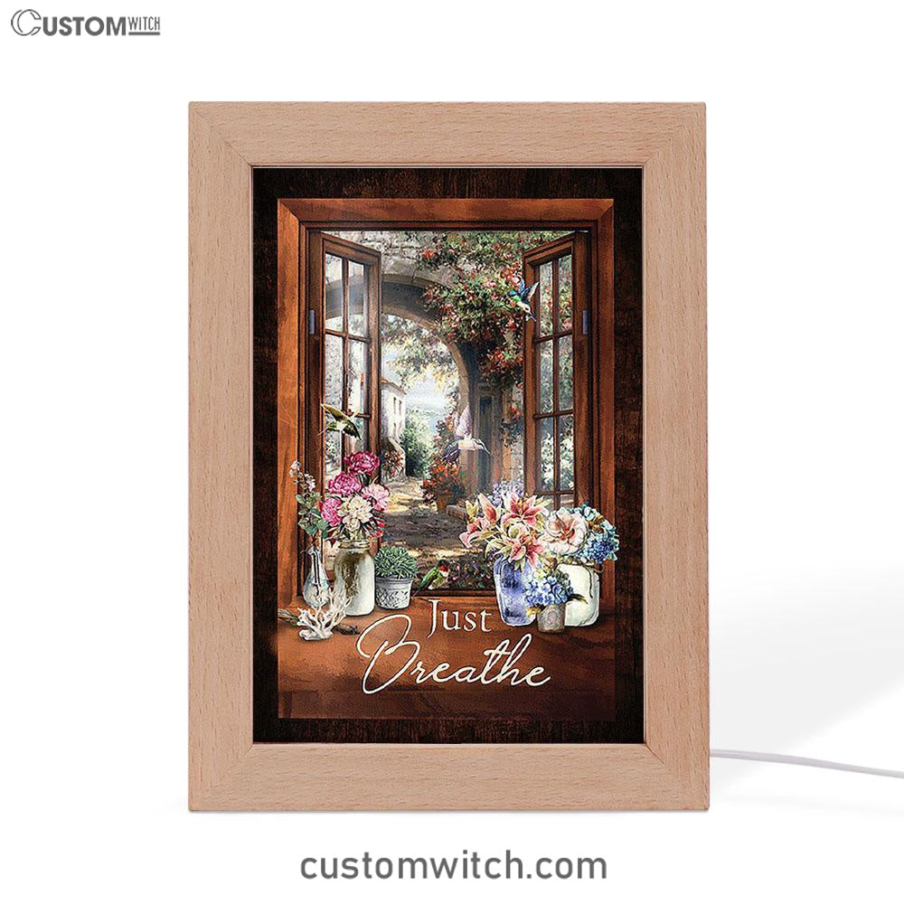 Just Breathe Flower Garden Hummingbird Frame Lamp - Christian Art - Religious Home Decor
