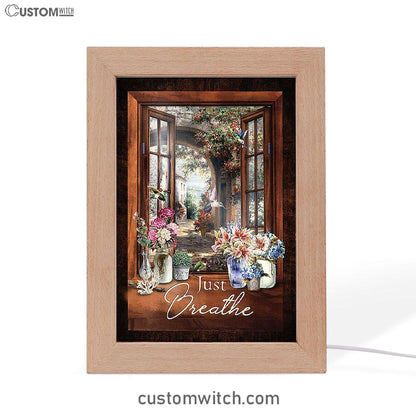 Just Breathe Flower Garden Hummingbird Frame Lamp - Christian Art - Religious Home Decor