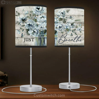 Just Breathe Flower Vase Blue Butterfly Table Lamb Art - Bible Verse Lamb Gift - Christian Bedroom Decor