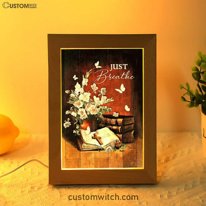 Just Breathe Flower Vase Butterfly Books Wooden Cross Art Frame Lamp - Bible Verse Wooden Lamp - Christian Art Home Decor