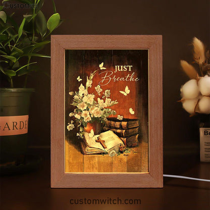 Just Breathe Flower Vase Butterfly Books Wooden Cross Art Frame Lamp - Bible Verse Wooden Lamp - Christian Art Home Decor