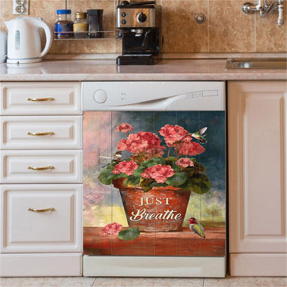Just Breathe Flower Vase Butterfly Books Wooden Cross Dishwasher Cover, Bible Verse Dishwasher Wrap, Christian Kitchen Decoration