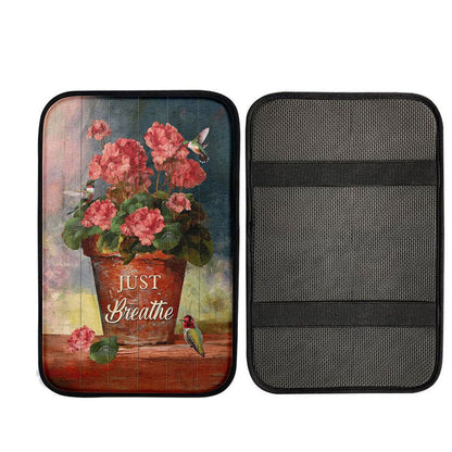 Just Breathe Flowerpot Hummingbird Car Center Console Cover, Religious Car Interior Accessories