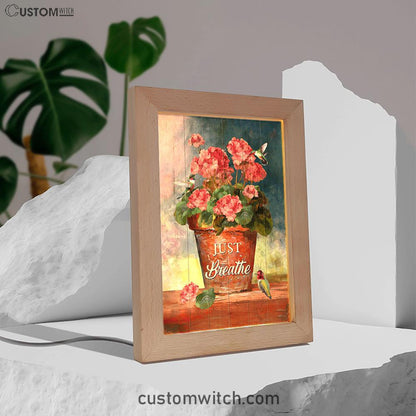 Just Breathe Flowerpot Hummingbird Frame Lamp Art - Bible Verse Wooden Lamp - Inspirational Art - Christian Home Decor