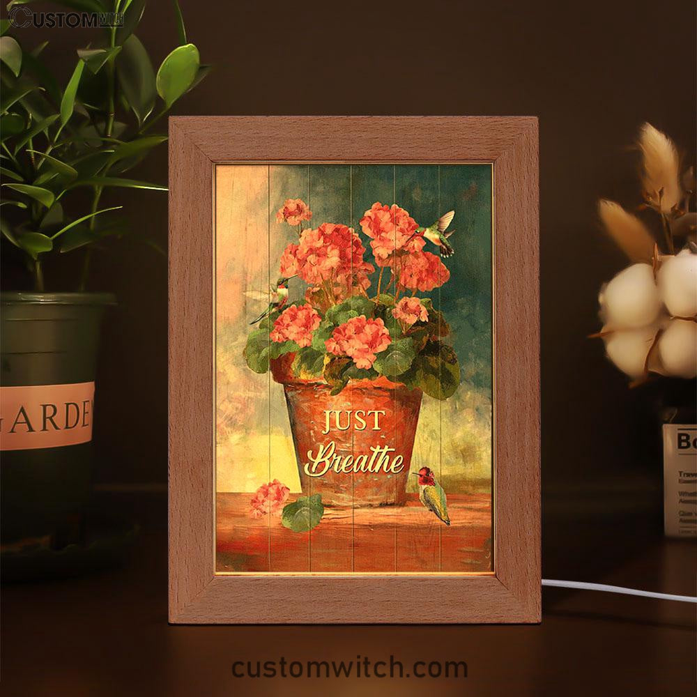 Just Breathe Flowerpot Hummingbird Frame Lamp Art - Bible Verse Wooden Lamp - Inspirational Art - Christian Home Decor
