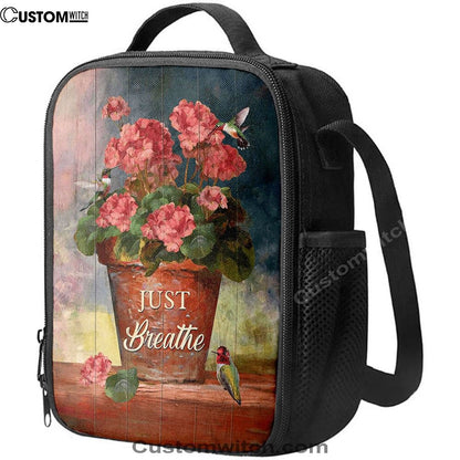 Just Breathe Flowerpot Hummingbird Lunch Bag, Christian Lunch Box For School, Picnic