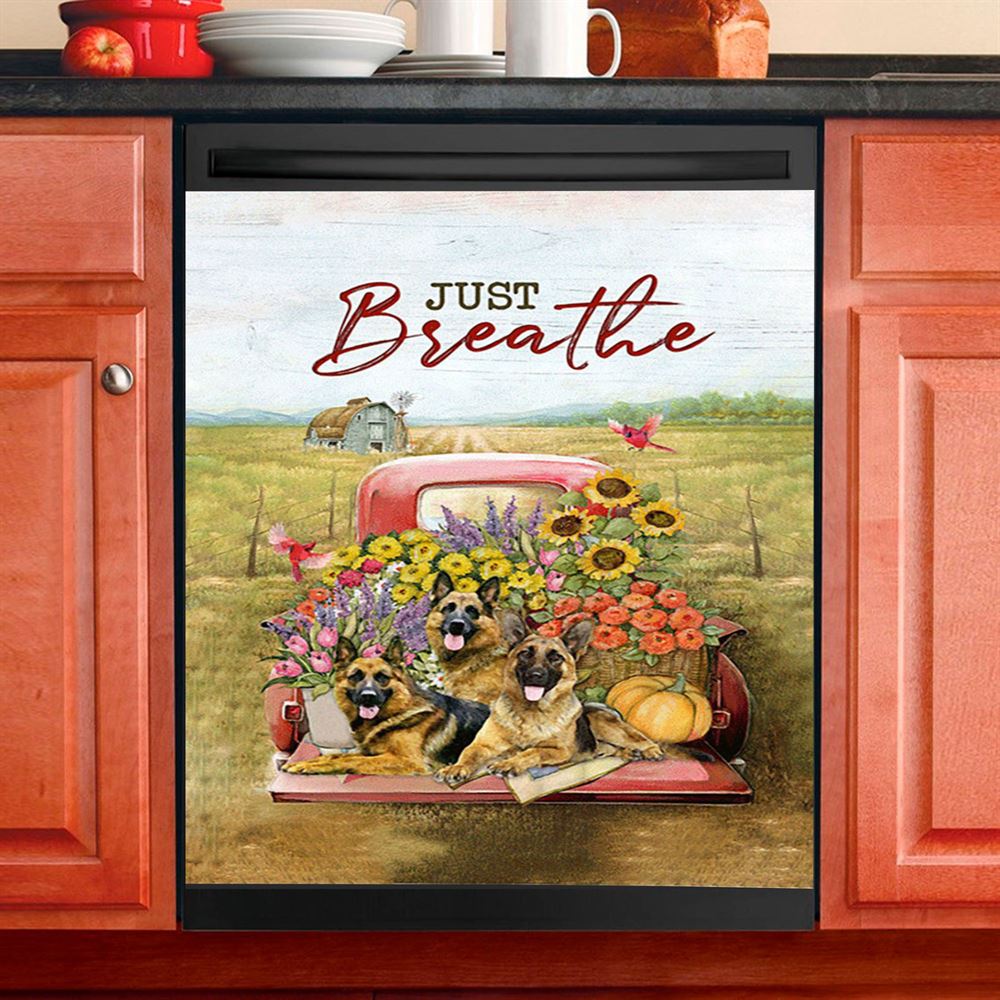 Just Breathe Flowers White Peony Ocean View Dishwasher Cover, Bible Verse Dishwasher Wrap, Inspirational Kitchen Decoration