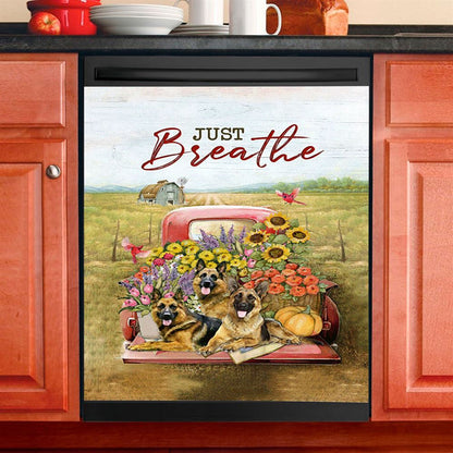 Just Breathe Flowers White Peony Ocean View Dishwasher Cover, Bible Verse Dishwasher Wrap, Inspirational Kitchen Decoration