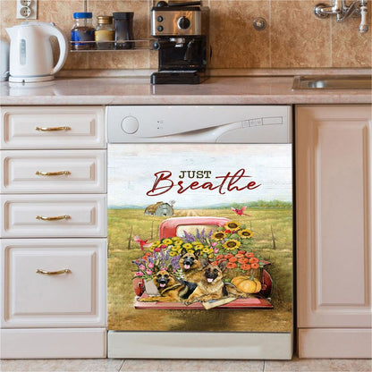 Just Breathe Flowers White Peony Ocean View Dishwasher Cover, Bible Verse Dishwasher Wrap, Inspirational Kitchen Decoration