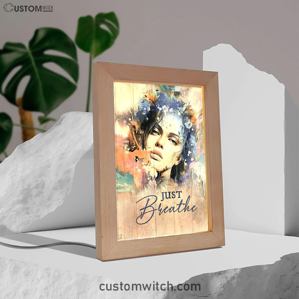 Just Breathe Frame Lamp Art - Bible Verse Wooden Lamp - Inspirational Art - Christian Home Decor