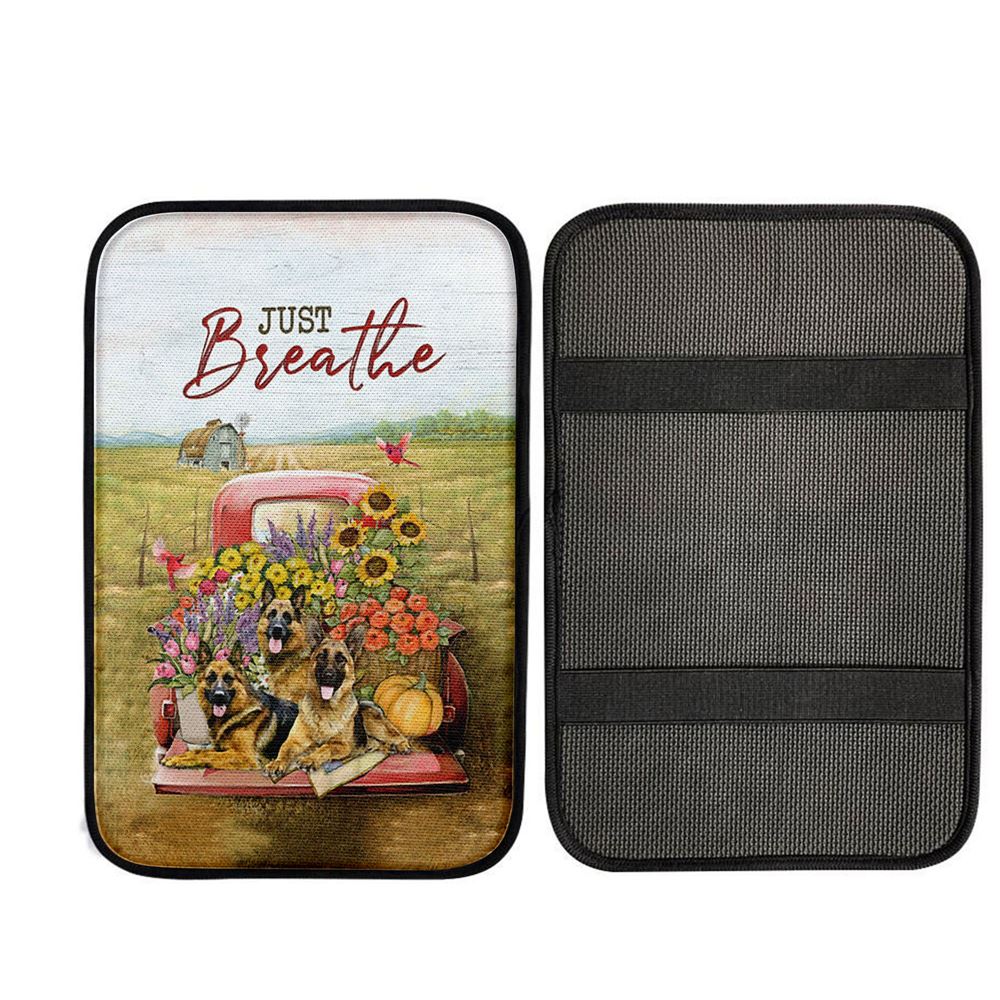 Just Breathe German Shepherd Dog Car Center Console Cover, Christian Car Armrest Accessories