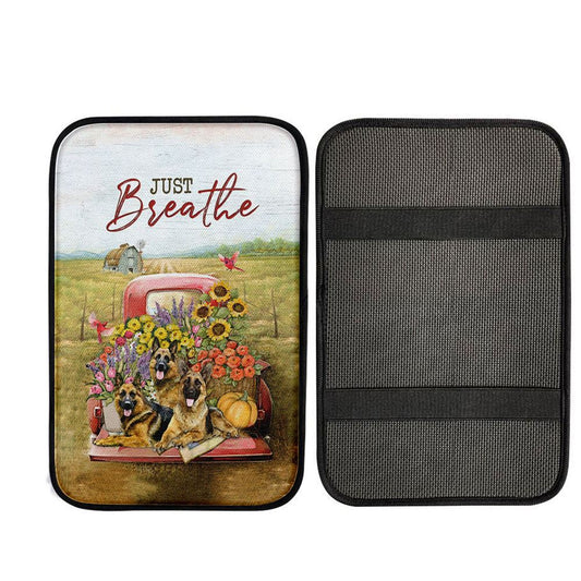 Just Breathe German Shepherd Dog Car Center Console Cover, Christian Car Armrest Accessories