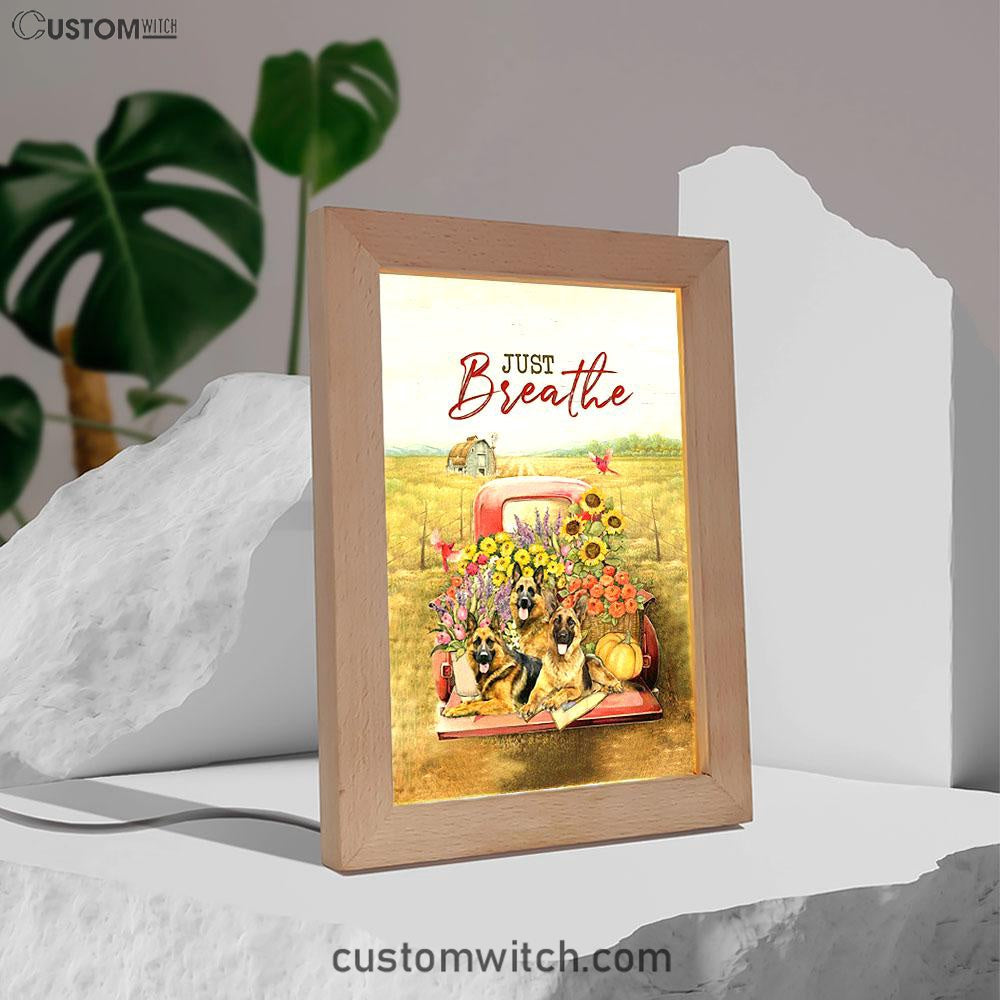 Just Breathe German Shepherd Dog Frame Lamp Art - Bible Verse Wooden Lamp - Inspirational Art - Christian Home Decor