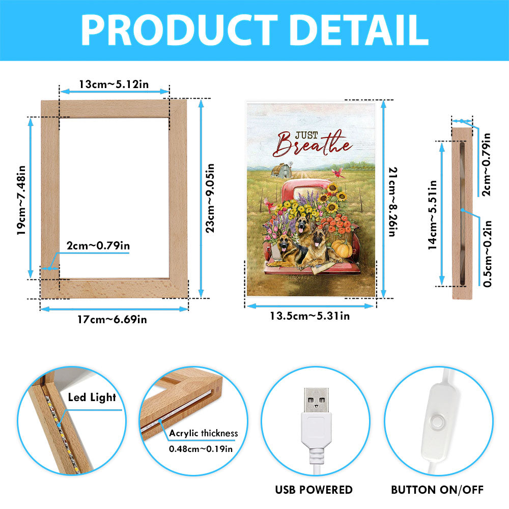 Just Breathe German Shepherd Dog Frame Lamp Art - Bible Verse Wooden Lamp - Inspirational Art - Christian Home Decor