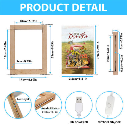 Just Breathe German Shepherd Dog Frame Lamp Art - Bible Verse Wooden Lamp - Inspirational Art - Christian Home Decor