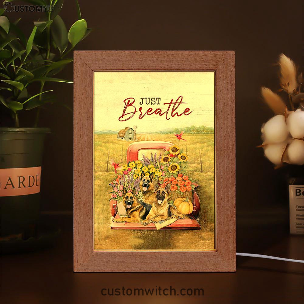 Just Breathe German Shepherd Dog Frame Lamp Art - Bible Verse Wooden Lamp - Inspirational Art - Christian Home Decor