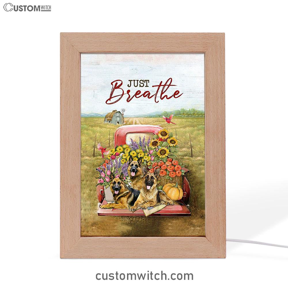 Just Breathe German Shepherd Dog Frame Lamp Art - Bible Verse Wooden Lamp - Inspirational Art - Christian Home Decor