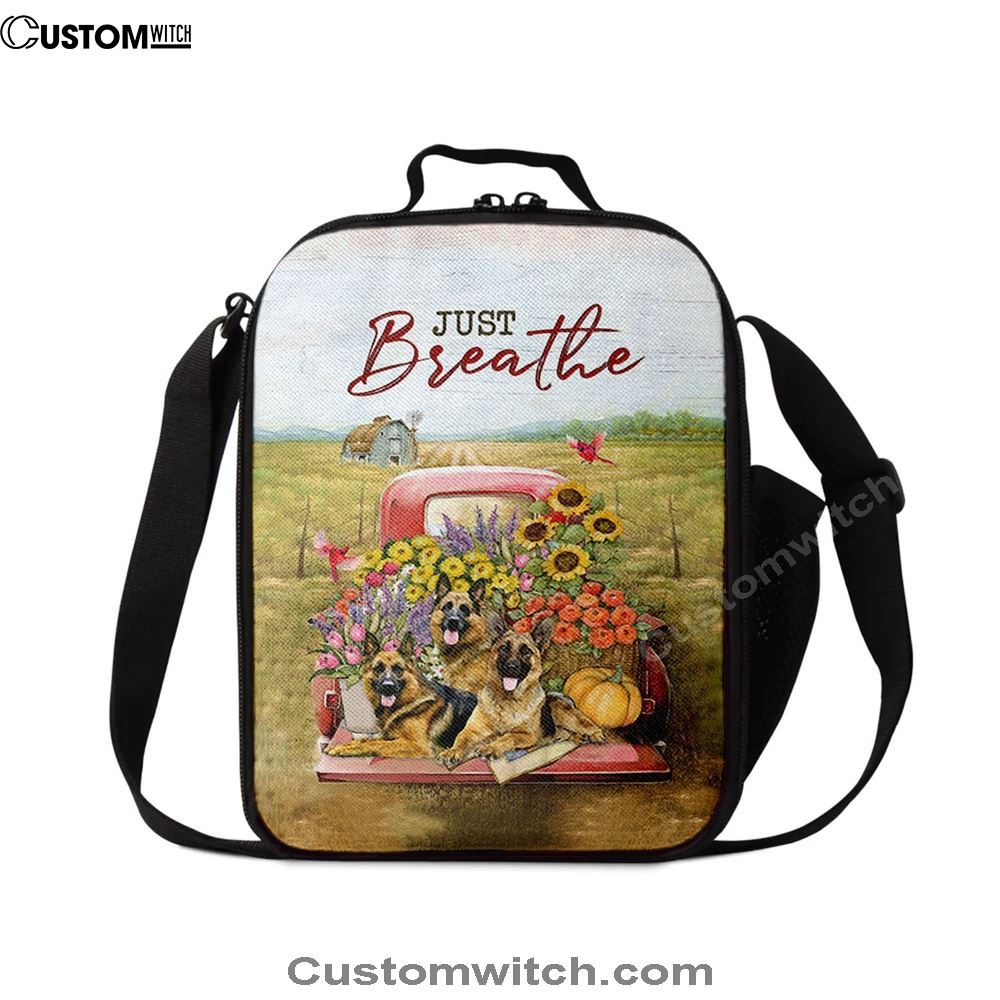 Just Breathe German Shepherd Dog Lunch Bag, Christian Lunch Box For School, Picnic