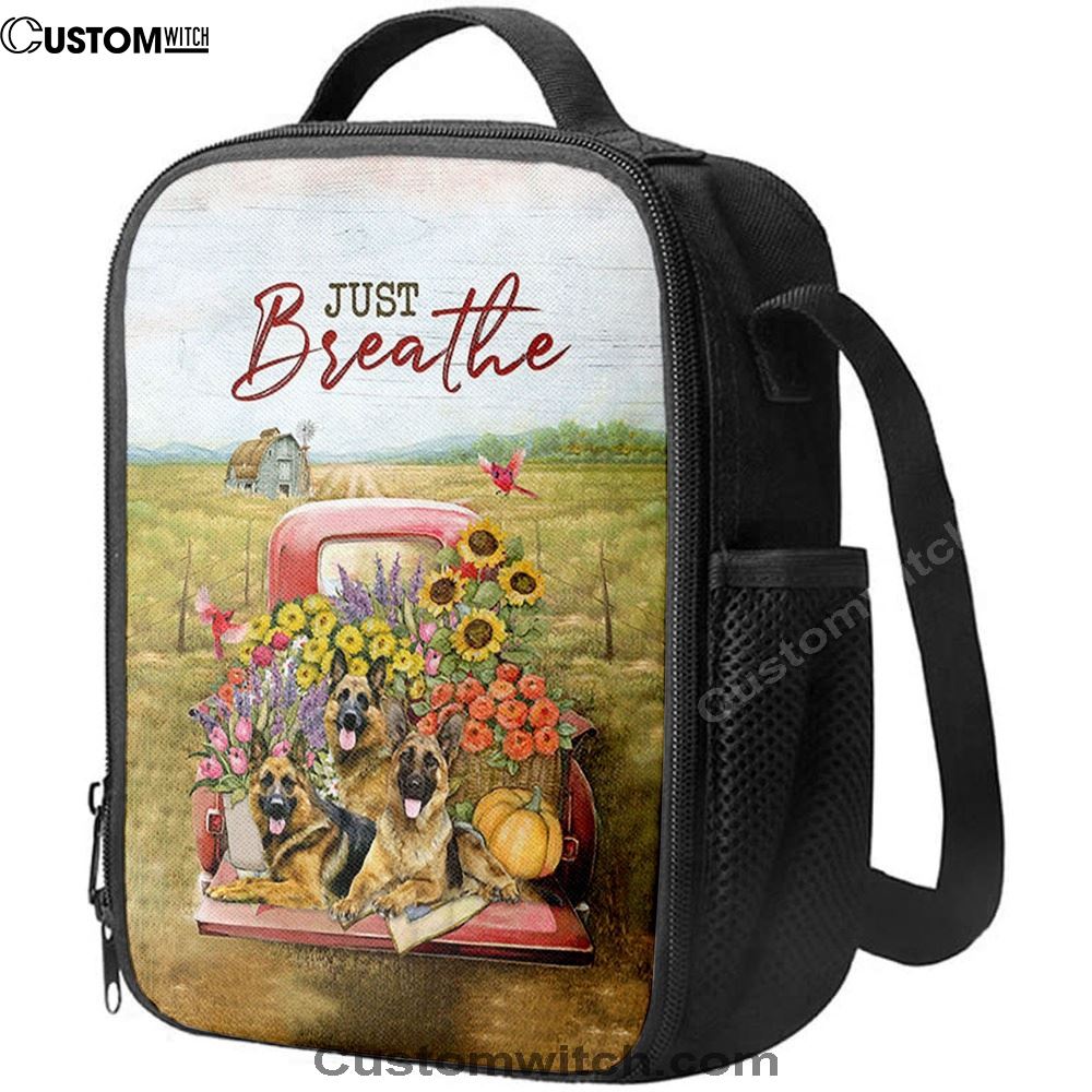 Just Breathe German Shepherd Dog Lunch Bag, Christian Lunch Box For School, Picnic