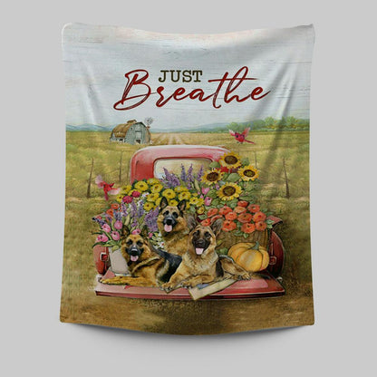 Just Breathe German Shepherd Dog Tapestry Wall Art - Bible Verse Tapestry Art - Inspirational Art -  Christian Indoor Wall Tapestries