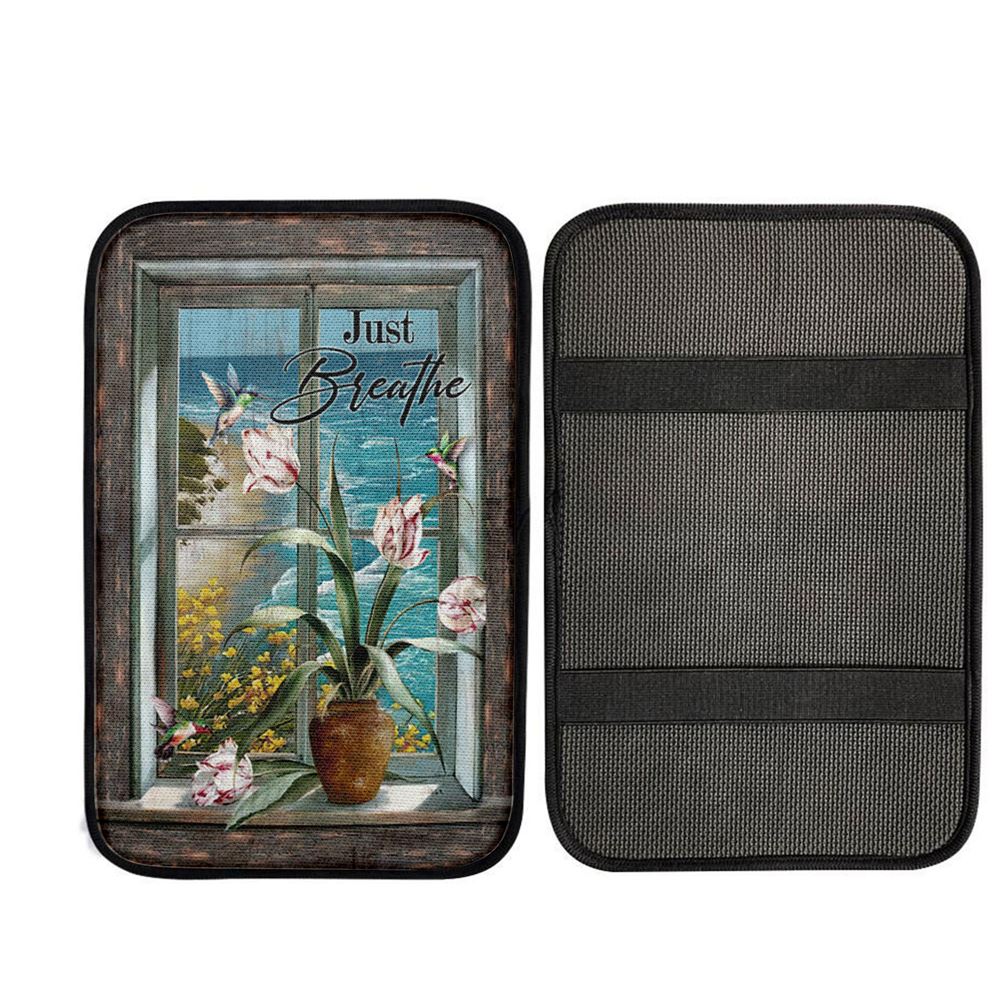 Just Breathe Hummingbird Blue Ocean Car Center Console Cover, Christian Car Armrest Accessories