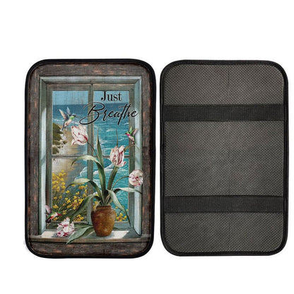 Just Breathe Hummingbird Blue Ocean Car Center Console Cover, Christian Car Armrest Accessories