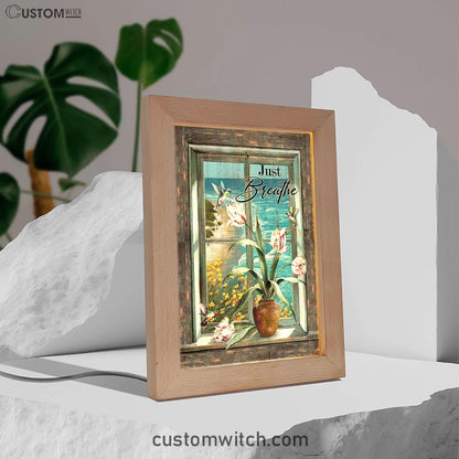 Just Breathe Hummingbird Blue Ocean Frame Lamp Art - Bible Verse Wooden Lamp - Inspirational Art - Christian Home Decor