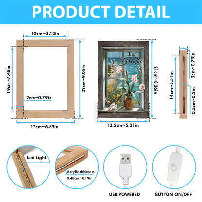 Just Breathe Hummingbird Blue Ocean Frame Lamp Art - Bible Verse Wooden Lamp - Inspirational Art - Christian Home Decor