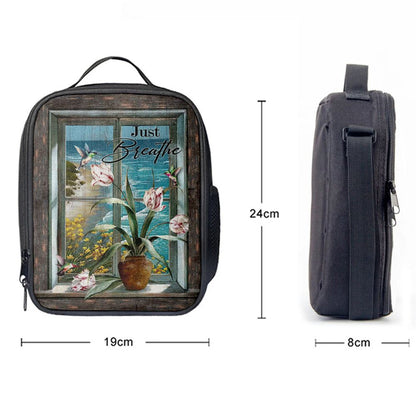 Just Breathe Hummingbird Blue Ocean Lunch Bag, Christian Lunch Box For School, Picnic