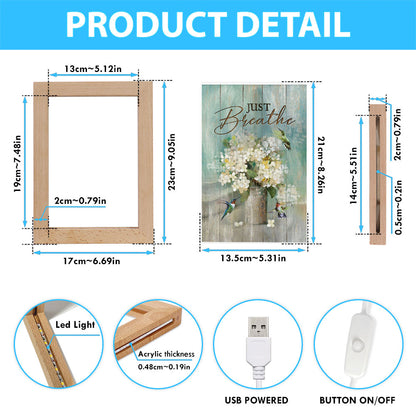 Just Breathe Hummingbird White Flower Art Frame Lamp - Bible Verse Wooden Lamp - Christian Art Home Decor