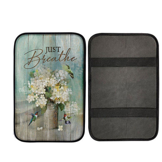 Just Breathe Hummingbird White Flower Car Center Console Cover, Christian Car Armrest Accessories