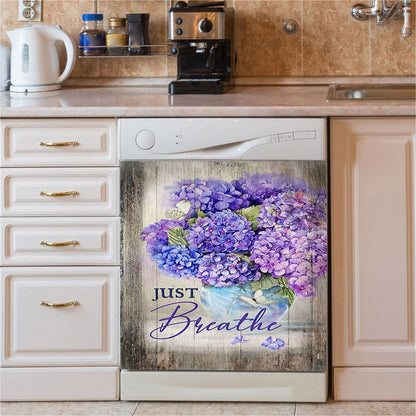 Just Breathe Hummingbird White Flower Dishwasher Cover, Bible Verse Dishwasher Wrap, Christian Kitchen Decoration